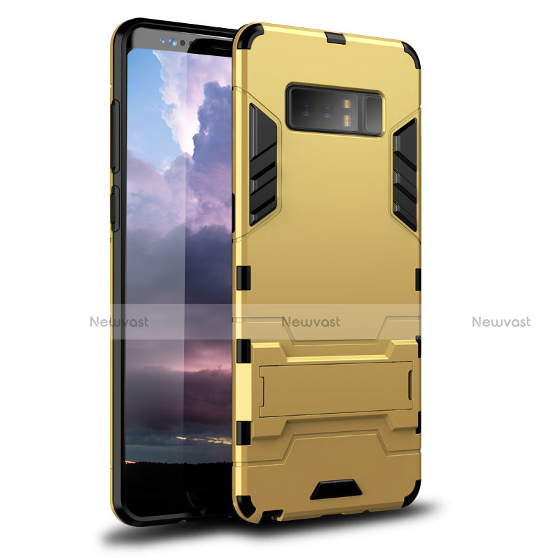 Silicone Matte Finish and Plastic Back Cover Case with Stand for Samsung Galaxy Note 8 Gold