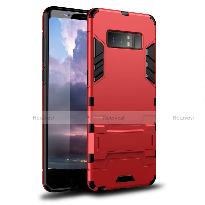 Silicone Matte Finish and Plastic Back Cover Case with Stand for Samsung Galaxy Note 8 Red