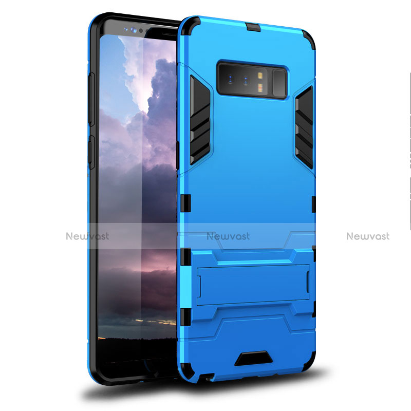 Silicone Matte Finish and Plastic Back Cover Case with Stand for Samsung Galaxy Note 8 Sky Blue