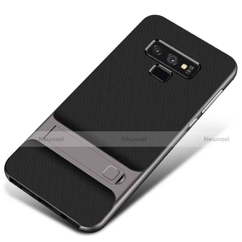 Silicone Matte Finish and Plastic Back Cover Case with Stand for Samsung Galaxy Note 9 Dark Gray