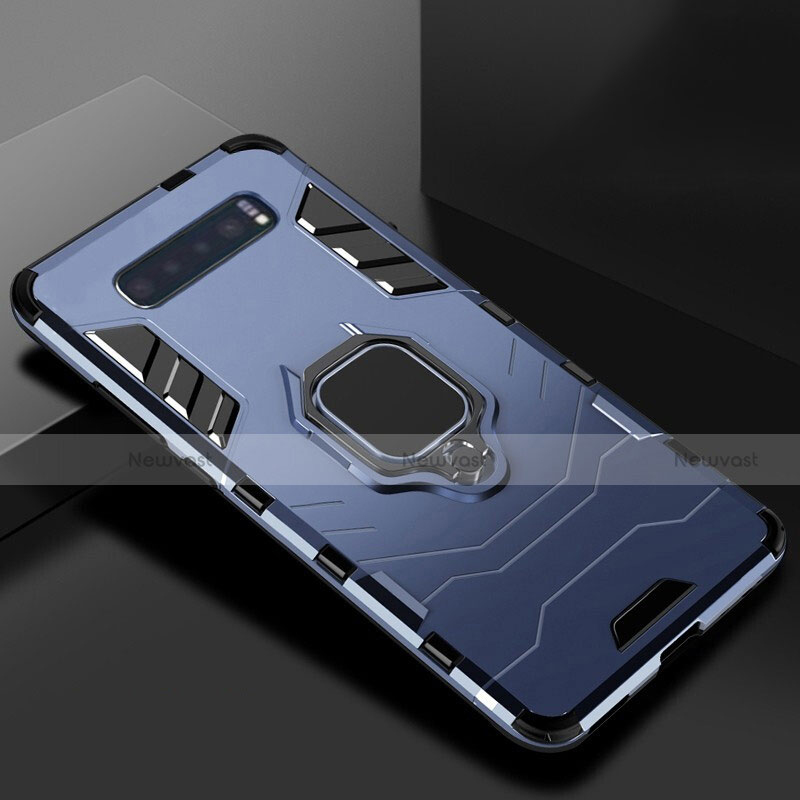 Silicone Matte Finish and Plastic Back Cover Case with Stand for Samsung Galaxy S10 5G Blue