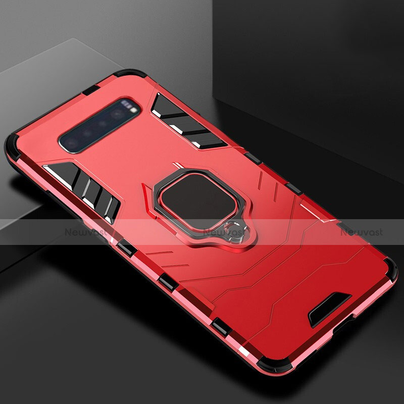 Silicone Matte Finish and Plastic Back Cover Case with Stand for Samsung Galaxy S10 5G Red