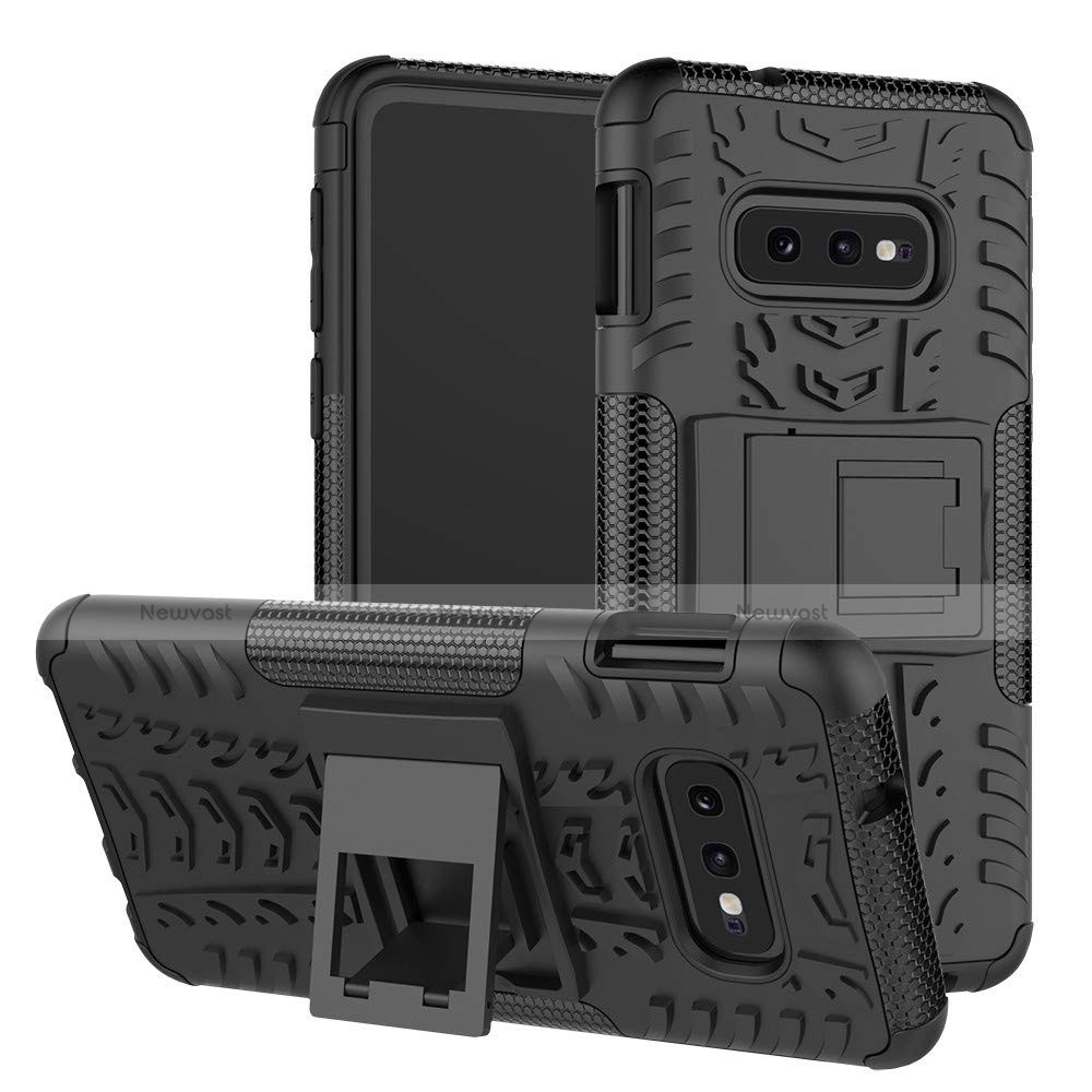 Silicone Matte Finish and Plastic Back Cover Case with Stand for Samsung Galaxy S10e Black