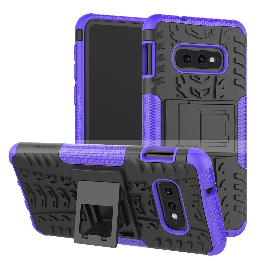 Silicone Matte Finish and Plastic Back Cover Case with Stand for Samsung Galaxy S10e Purple