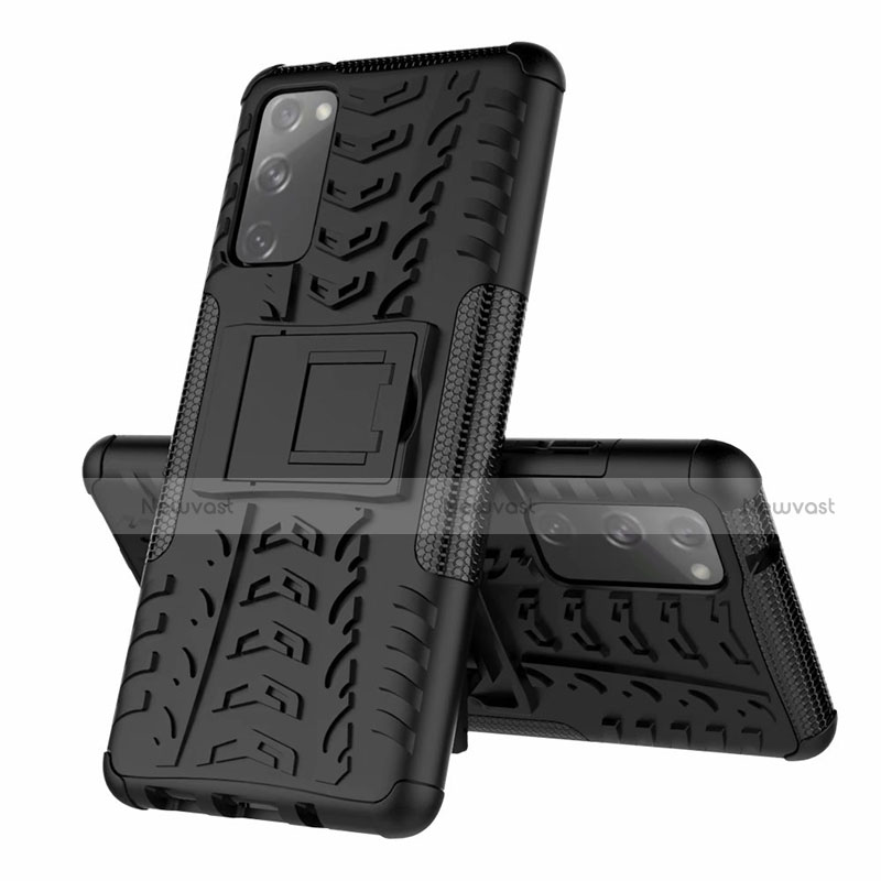 Silicone Matte Finish and Plastic Back Cover Case with Stand for Samsung Galaxy S20 FE 5G Black