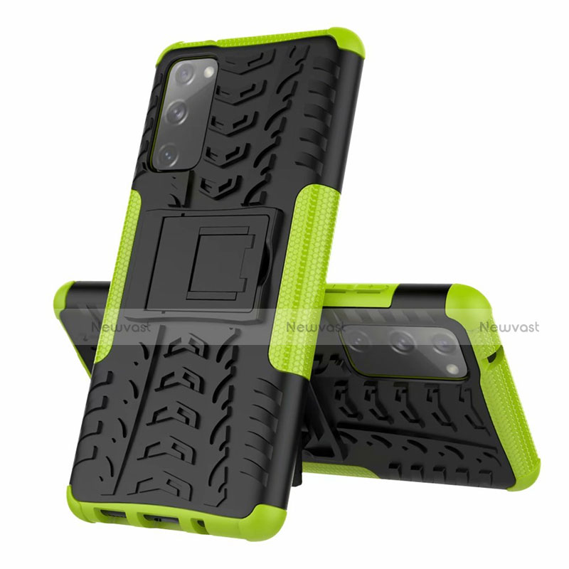 Silicone Matte Finish and Plastic Back Cover Case with Stand for Samsung Galaxy S20 Lite 5G Green