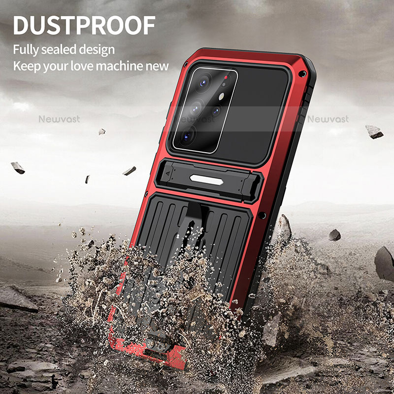 Silicone Matte Finish and Plastic Back Cover Case with Stand for Samsung Galaxy S21 Ultra 5G