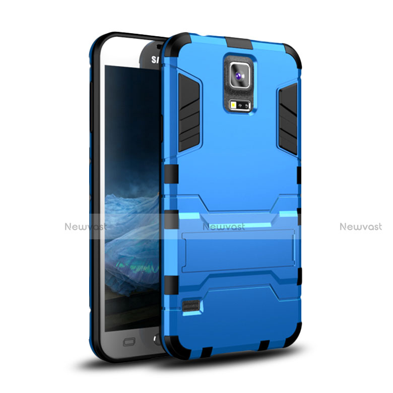 Silicone Matte Finish and Plastic Back Cover Case with Stand for Samsung Galaxy S5 G900F G903F Blue