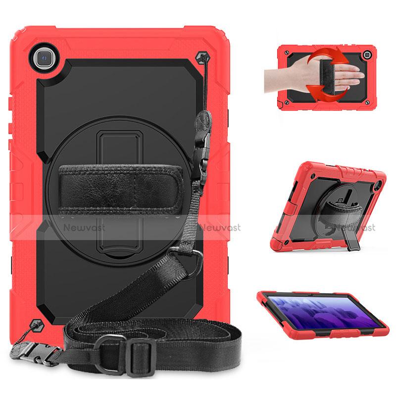 Silicone Matte Finish and Plastic Back Cover Case with Stand for Samsung Galaxy Tab A7 Wi-Fi 10.4 SM-T500 Red