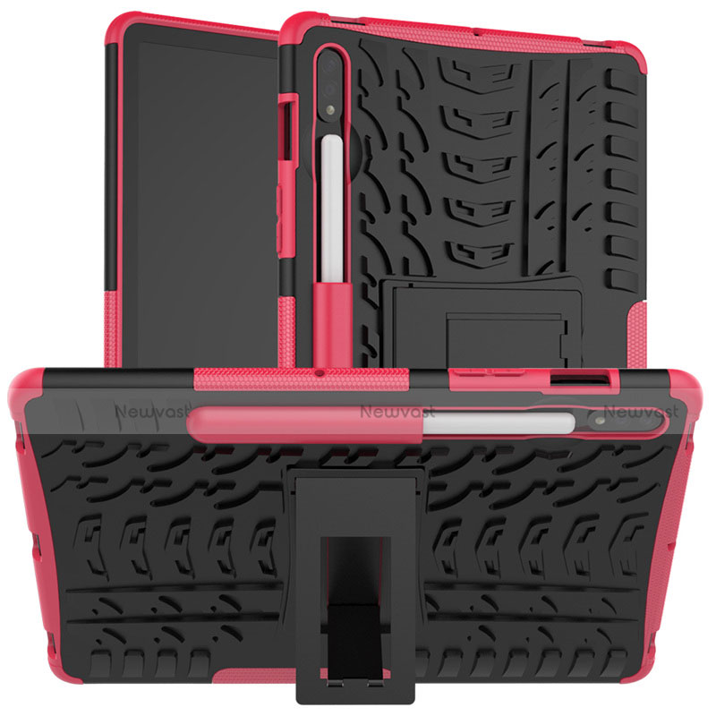 Silicone Matte Finish and Plastic Back Cover Case with Stand for Samsung Galaxy Tab S7 11 Wi-Fi SM-T870 Pink