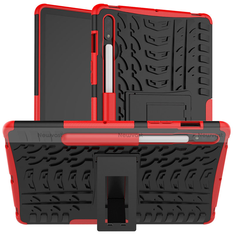 Silicone Matte Finish and Plastic Back Cover Case with Stand for Samsung Galaxy Tab S7 11 Wi-Fi SM-T870 Red