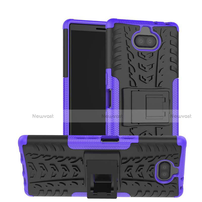 Silicone Matte Finish and Plastic Back Cover Case with Stand for Sony Xperia 10 Plus Purple