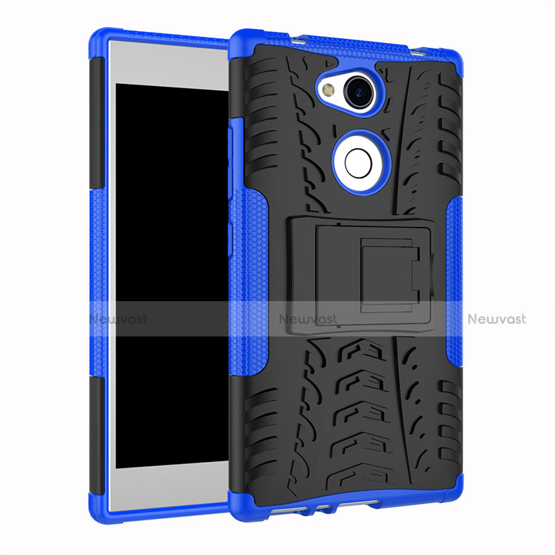 Silicone Matte Finish and Plastic Back Cover Case with Stand for Sony Xperia L2 Blue