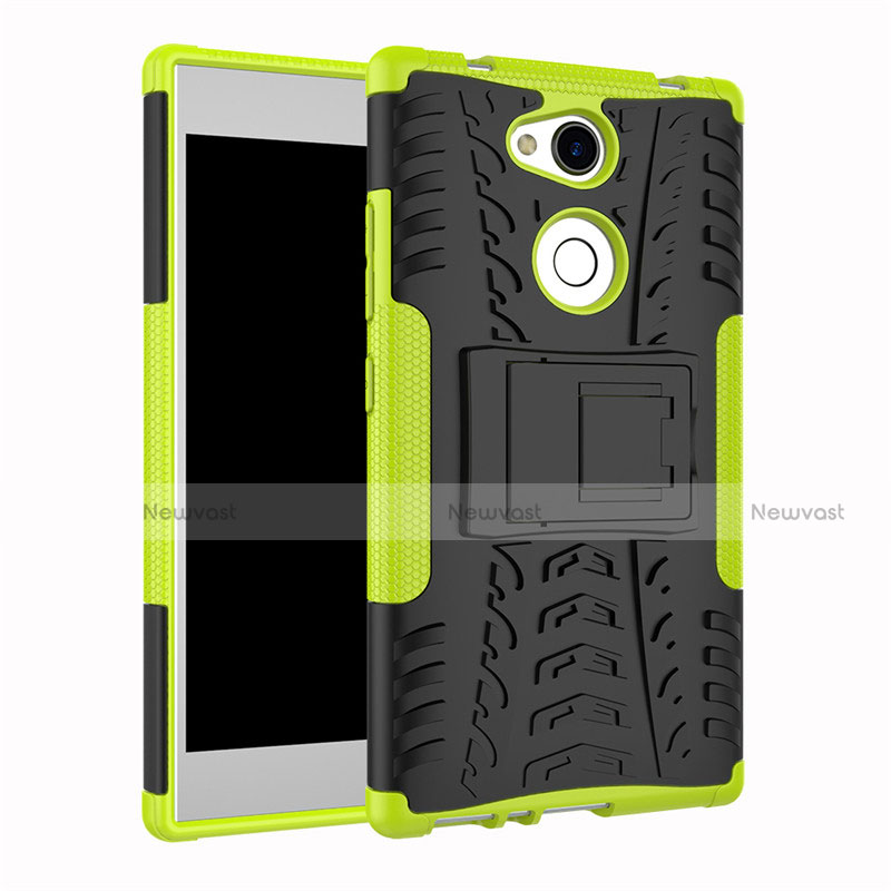 Silicone Matte Finish and Plastic Back Cover Case with Stand for Sony Xperia L2 Green