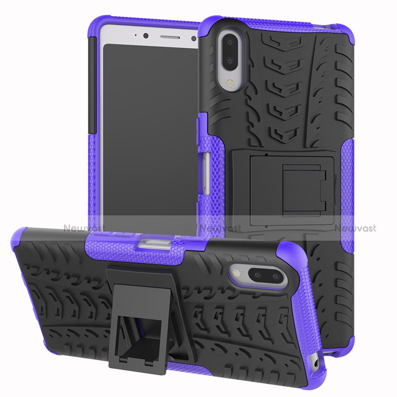 Silicone Matte Finish and Plastic Back Cover Case with Stand for Sony Xperia L3 Purple