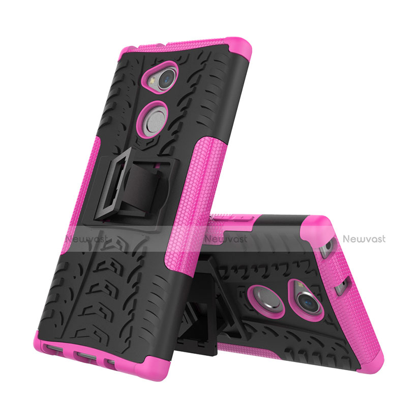 Silicone Matte Finish and Plastic Back Cover Case with Stand for Sony Xperia XA2 Hot Pink