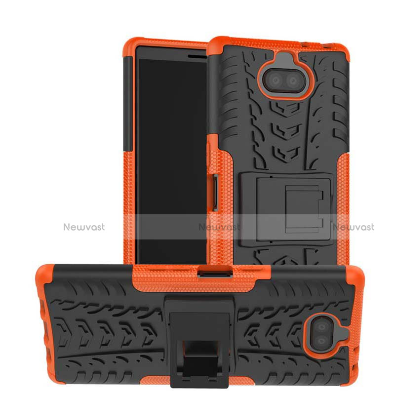 Silicone Matte Finish and Plastic Back Cover Case with Stand for Sony Xperia XA3 Ultra Orange