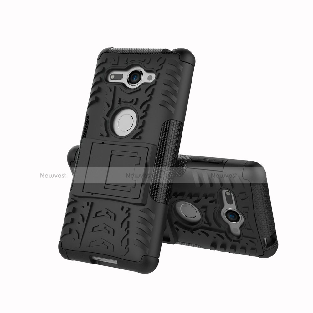 Silicone Matte Finish and Plastic Back Cover Case with Stand for Sony Xperia XZ2 Compact Black