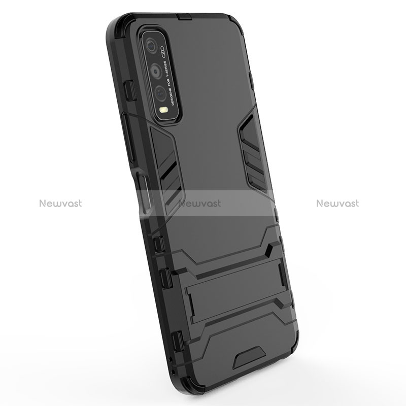 Silicone Matte Finish and Plastic Back Cover Case with Stand for Vivo iQOO U1