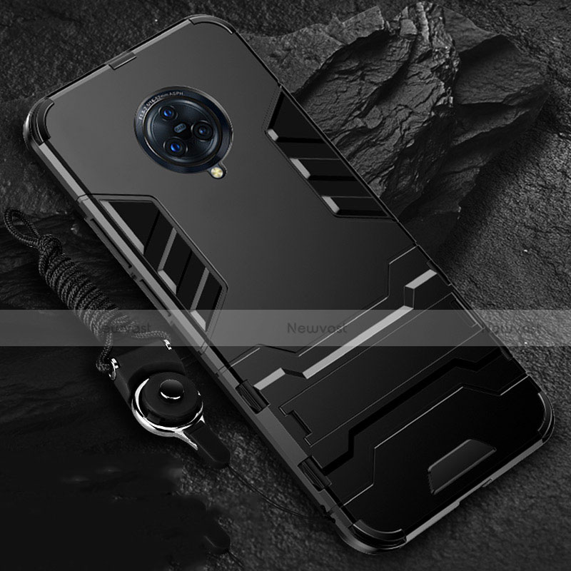 Silicone Matte Finish and Plastic Back Cover Case with Stand for Vivo Nex 3S Black