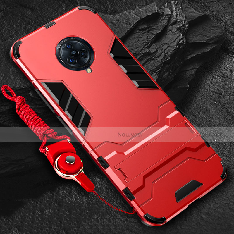 Silicone Matte Finish and Plastic Back Cover Case with Stand for Vivo Nex 3S Red