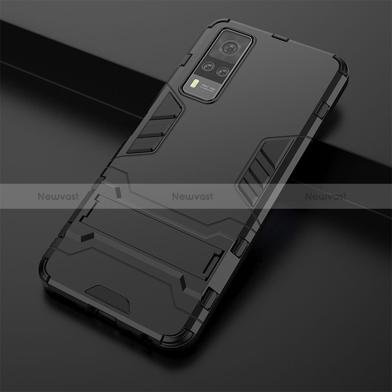 Silicone Matte Finish and Plastic Back Cover Case with Stand for Vivo Y31 (2021)