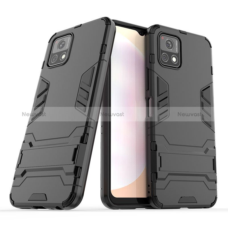 Silicone Matte Finish and Plastic Back Cover Case with Stand for Vivo Y31s 5G Black