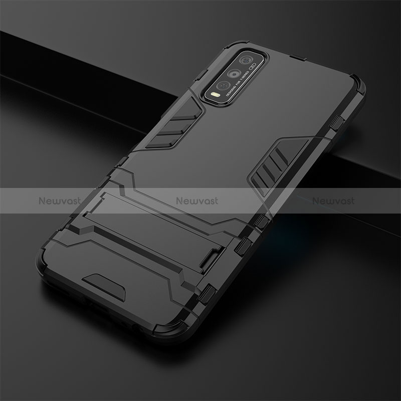 Silicone Matte Finish and Plastic Back Cover Case with Stand for Vivo Y50t