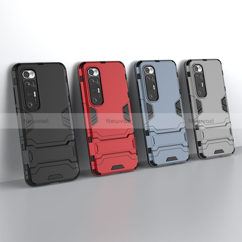 Silicone Matte Finish and Plastic Back Cover Case with Stand for Xiaomi Mi 10S 5G