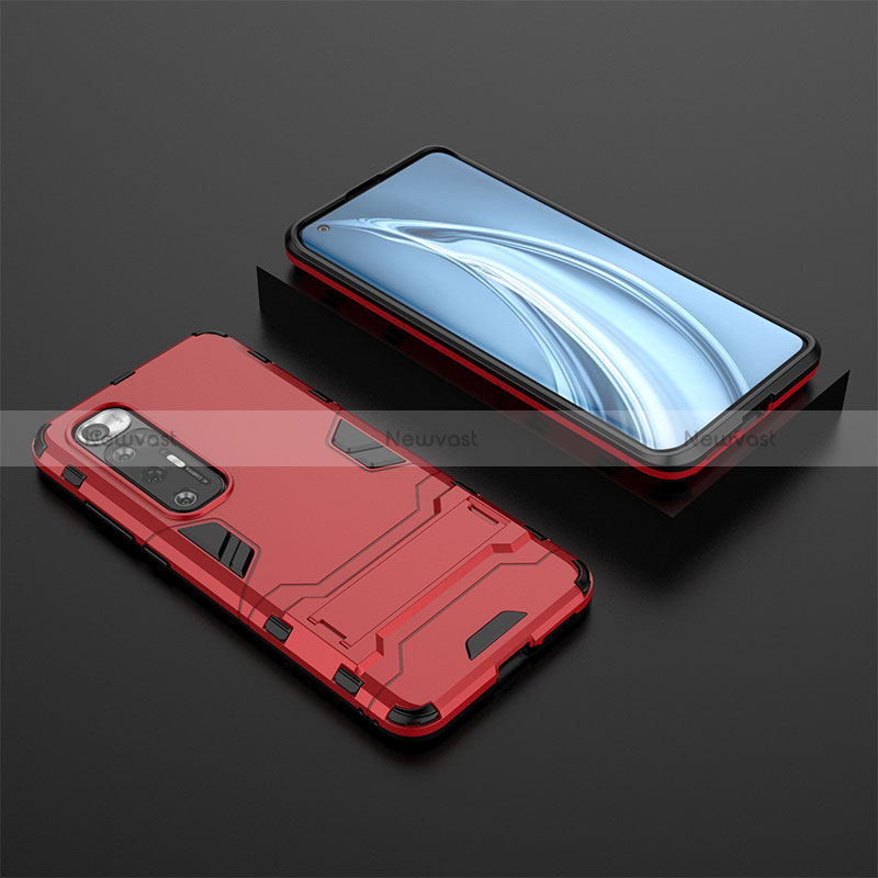 Silicone Matte Finish and Plastic Back Cover Case with Stand for Xiaomi Mi 10S 5G