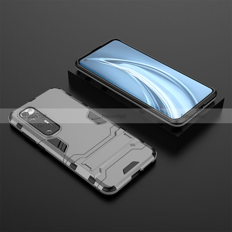 Silicone Matte Finish and Plastic Back Cover Case with Stand for Xiaomi Mi 10S 5G