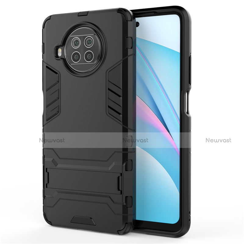 Silicone Matte Finish and Plastic Back Cover Case with Stand for Xiaomi Mi 10T Lite 5G Black