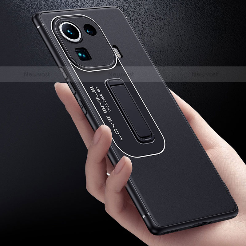 Silicone Matte Finish and Plastic Back Cover Case with Stand for Xiaomi Mi 11 Pro 5G