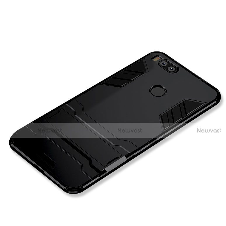 Silicone Matte Finish and Plastic Back Cover Case with Stand for Xiaomi Mi 5X Black