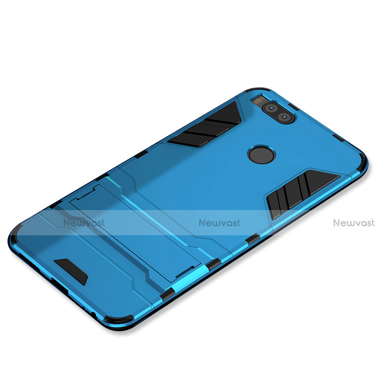 Silicone Matte Finish and Plastic Back Cover Case with Stand for Xiaomi Mi 5X Sky Blue