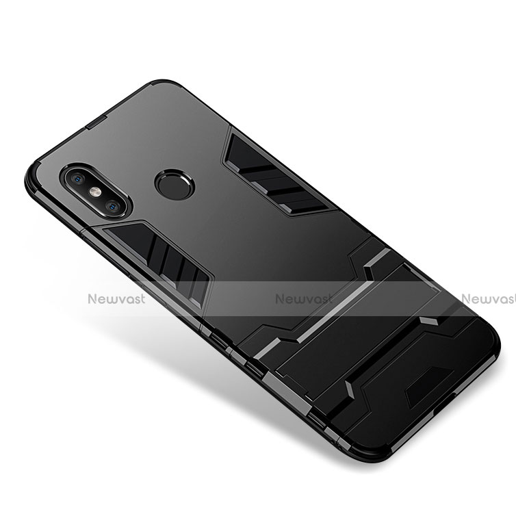 Silicone Matte Finish and Plastic Back Cover Case with Stand for Xiaomi Mi 8 Black