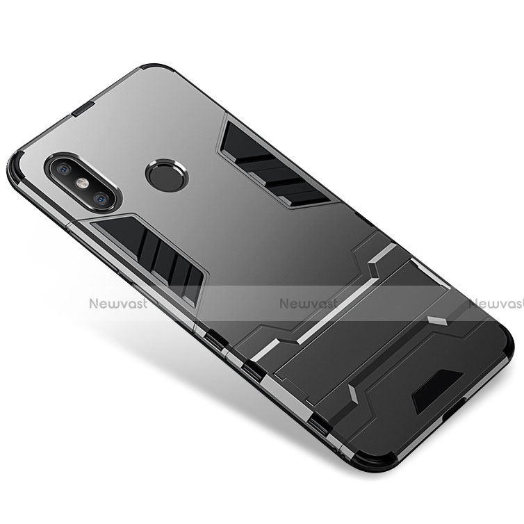 Silicone Matte Finish and Plastic Back Cover Case with Stand for Xiaomi Mi 8 Gray