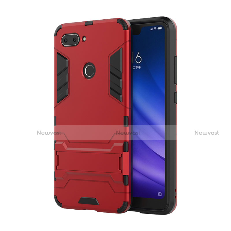 Silicone Matte Finish and Plastic Back Cover Case with Stand for Xiaomi Mi 8 Lite