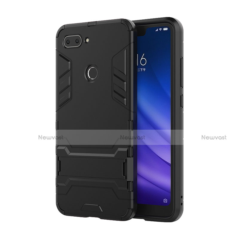 Silicone Matte Finish and Plastic Back Cover Case with Stand for Xiaomi Mi 8 Lite Black