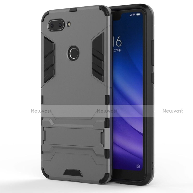 Silicone Matte Finish and Plastic Back Cover Case with Stand for Xiaomi Mi 8 Lite Gray