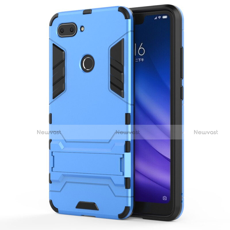 Silicone Matte Finish and Plastic Back Cover Case with Stand for Xiaomi Mi 8 Lite Sky Blue