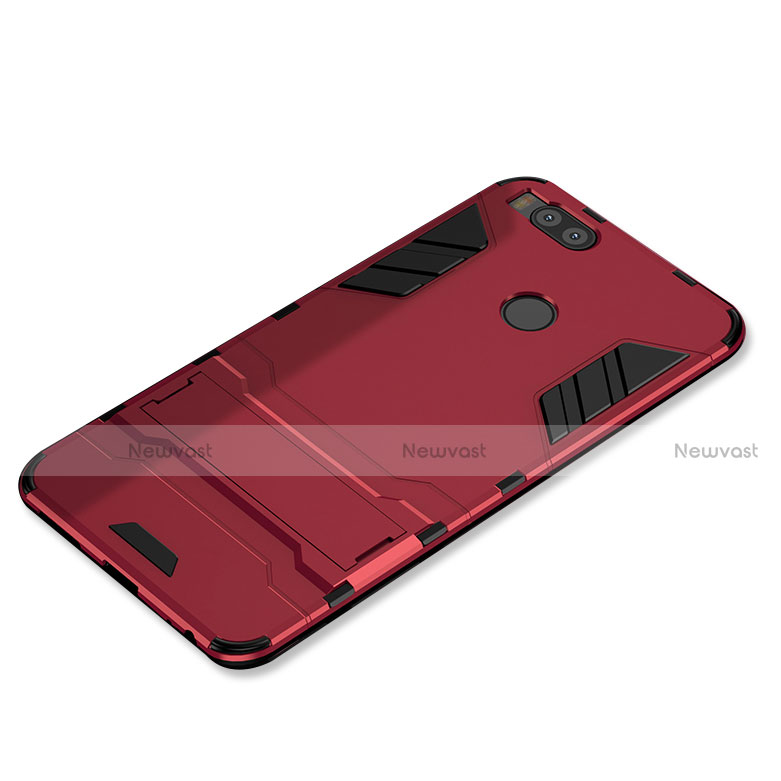 Silicone Matte Finish and Plastic Back Cover Case with Stand for Xiaomi Mi A1 Red