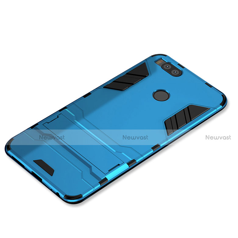 Silicone Matte Finish and Plastic Back Cover Case with Stand for Xiaomi Mi A1 Sky Blue