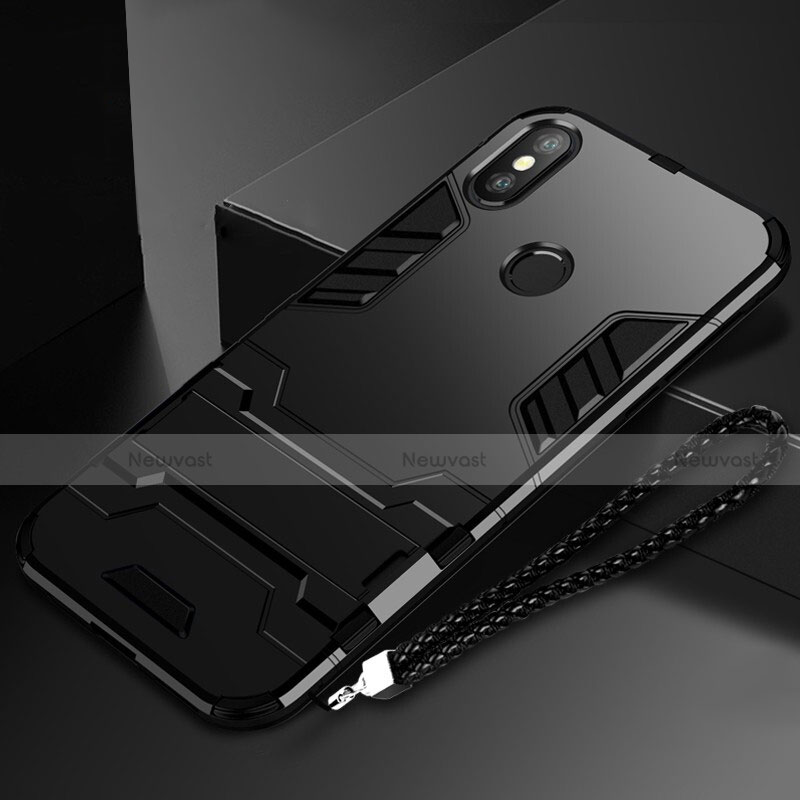 Silicone Matte Finish and Plastic Back Cover Case with Stand for Xiaomi Mi Mix 3 Black