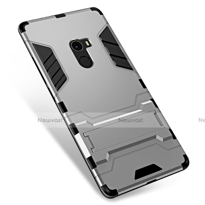 Silicone Matte Finish and Plastic Back Cover Case with Stand for Xiaomi Mi Mix Silver