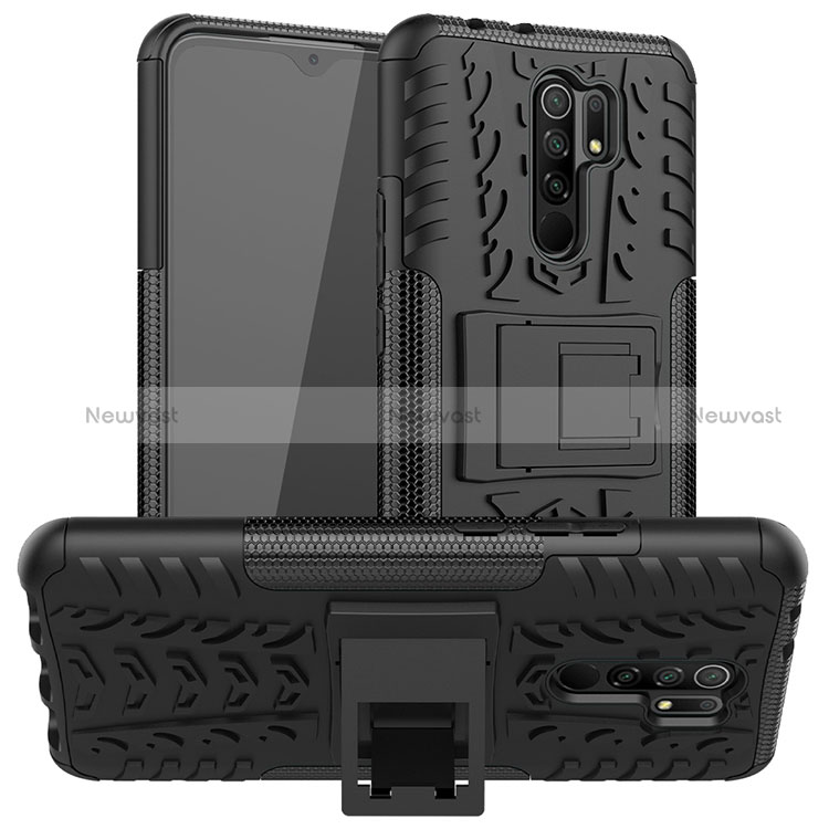 Silicone Matte Finish and Plastic Back Cover Case with Stand for Xiaomi Poco M2 Black