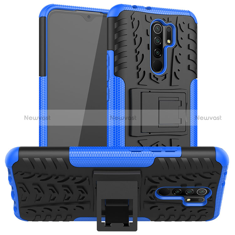 Silicone Matte Finish and Plastic Back Cover Case with Stand for Xiaomi Poco M2 Blue