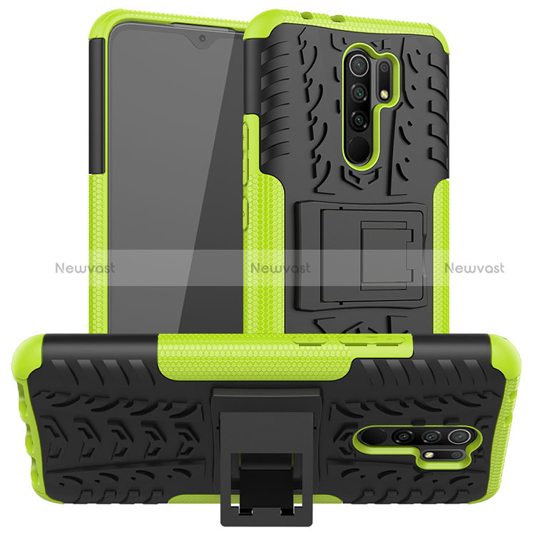 Silicone Matte Finish and Plastic Back Cover Case with Stand for Xiaomi Poco M2 Green