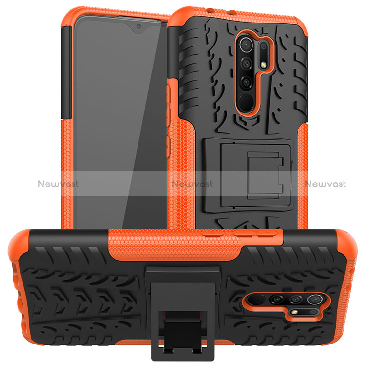 Silicone Matte Finish and Plastic Back Cover Case with Stand for Xiaomi Poco M2 Orange