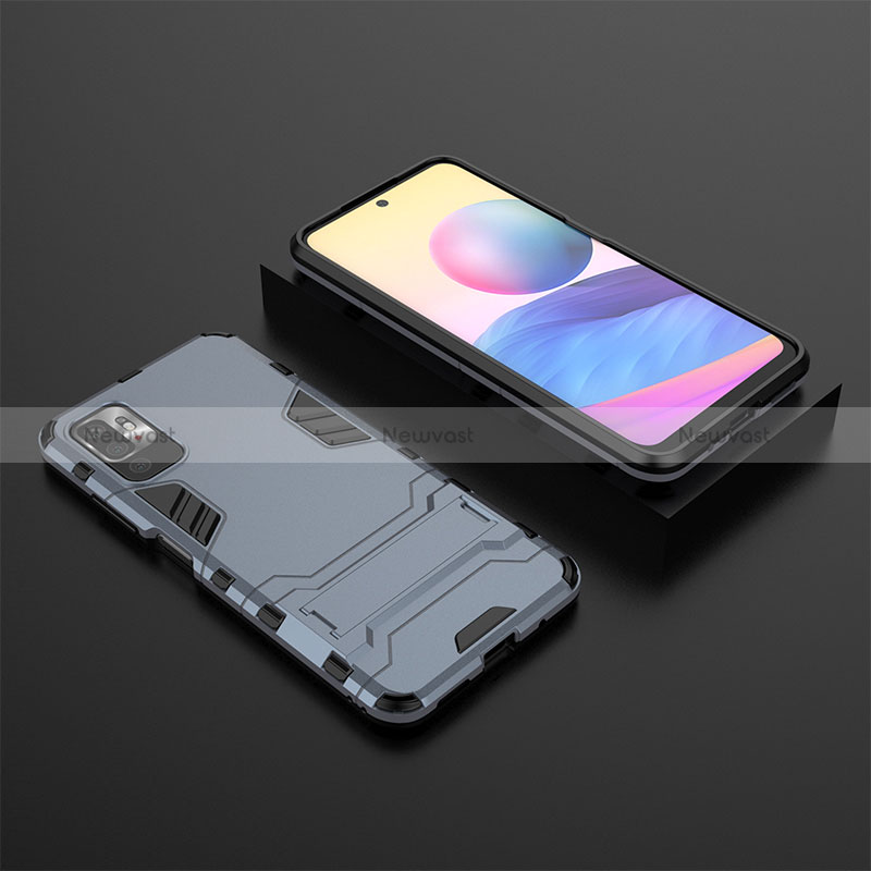 Silicone Matte Finish and Plastic Back Cover Case with Stand for Xiaomi POCO M3 Pro 5G